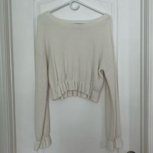 White crop sweater with bell sleeves, size medium